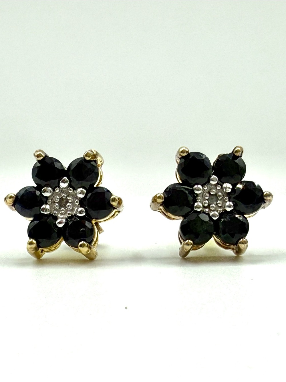 Dee Berkley 925 Sterling Silver Sapphire & Diamond Cluster Flower Stud Earrings